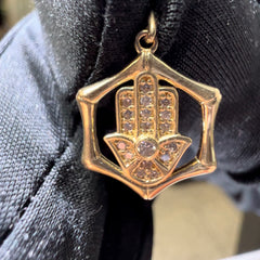 14K Gold Hamsa Pendant with Chai Symbol – 18 Lab Diamonds Protection Amulet ✨🪬💎