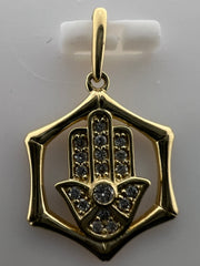14K Gold Hamsa Pendant with Chai Symbol – 18 Lab Diamonds Protection Amulet ✨🪬💎