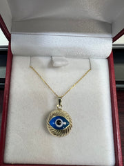 14K Yellow Gold Evil Eye Pendant Necklace – Adjustable Rolo Chain (16”-18”) – Available in Red ❤️ or Blue 🔵