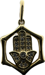 14K Gold Hamsa Pendant with Chai Symbol – 18 Lab Diamonds Protection Amulet ✨🪬💎