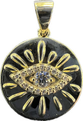 14K Solid Yellow Gold Evil Eye Pendant | Hand-Set Lab Diamonds | High Polish Finish