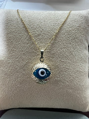 14K Yellow Gold Evil Eye Pendant Necklace – Adjustable Rolo Chain (16”-18”) – Available in Red ❤️ or Blue 🔵