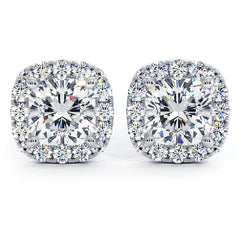 Cushion Cut Halo Diamond Studs