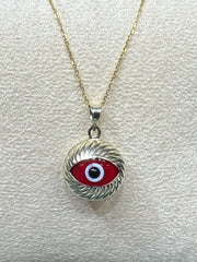 14K Yellow Gold Evil Eye Pendant Necklace – Adjustable Rolo Chain (16”-18”) – Available in Red ❤️ or Blue 🔵