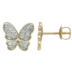 14K Gold Butterfly Stud Earrings – Lab-Grown Diamond Pavé, 9x8mm, Recycled Gold, Screwback