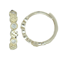 14k Yellow Gold 12mm Faceted Huggie Earrings with Bezel-Set Lab-Grown Diamonds