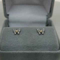 Tiny 14K Gold Butterfly Stud Earrings – 6x4mm Lab-Grown Diamond, Recycled Gold, Hypoallergenic Screwback Dainty Studs