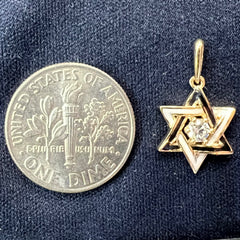 14K Gold Star of David Pendant – Black & White Enamel with Lab Diamond ✡️