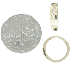 14K Yellow Gold Pave Diamond Huggie Earrings 12mm - Stream-Inspired Hoop Earrings