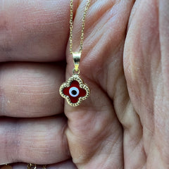 Title: 14K Solid Gold Red Evil Eye Pendant – Handmade Protection Jewelry