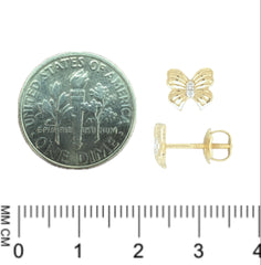 14K Gold Diamond Butterfly Stud Earrings – 6x7mm with 10mm Screw Back Posts – 0.02ct