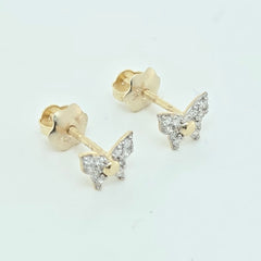 Tiny 14K Gold Butterfly Stud Earrings – 6x4mm Lab-Grown Diamond, Recycled Gold, Hypoallergenic Screwback Dainty Studs