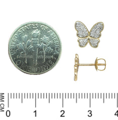14K Gold Butterfly Stud Earrings – Lab-Grown Diamond Pavé, 9x8mm, Recycled Gold, Screwback