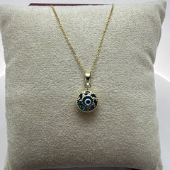 14K Yellow Gold Evil Eye Necklace – Adjustable Rolo Chain – Protective Amulet Jewelry