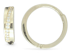 14K Yellow Gold Pave Diamond Huggie Earrings 12mm - Stream-Inspired Hoop Earrings