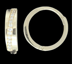 14K Yellow Gold Pave Diamond Huggie Earrings 12mm - Stream-Inspired Hoop Earrings