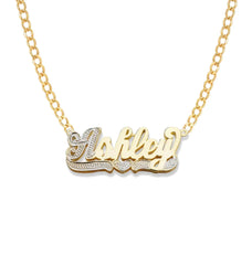 Heart Script Gold Double Plate Name Necklace