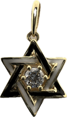 14K Gold Star of David Pendant – Black & White Enamel with Lab Diamond ✡️