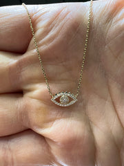 14K Gold Pave Lab Diamond Evil Eye Necklace – Adjustable 16” or 18”