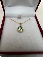 14K Yellow Gold Evil Eye Necklace – Adjustable Rolo Chain – Protective Amulet Jewelry