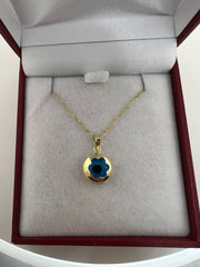 14K Solid Yellow Gold Evil Eye Necklace – Adjustable Rolo Chain, Luxury Gift Box, Protective Amulet