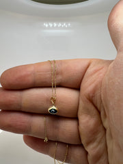 14K Solid Gold Evil Eye Pendant – Adjustable Chain, Handmade Protection Jewelry