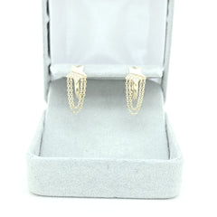14K Gold Star Earrings – Lever Back with Dangling Chains & Gift Box