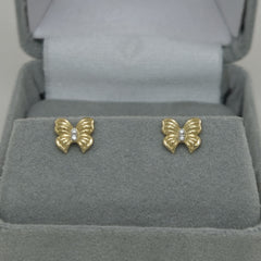 14K Gold Diamond Butterfly Stud Earrings – 6x7mm with 10mm Screw Back Posts – 0.02ct