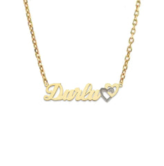 Script with Two Hearts Gold Nameplate Necklace